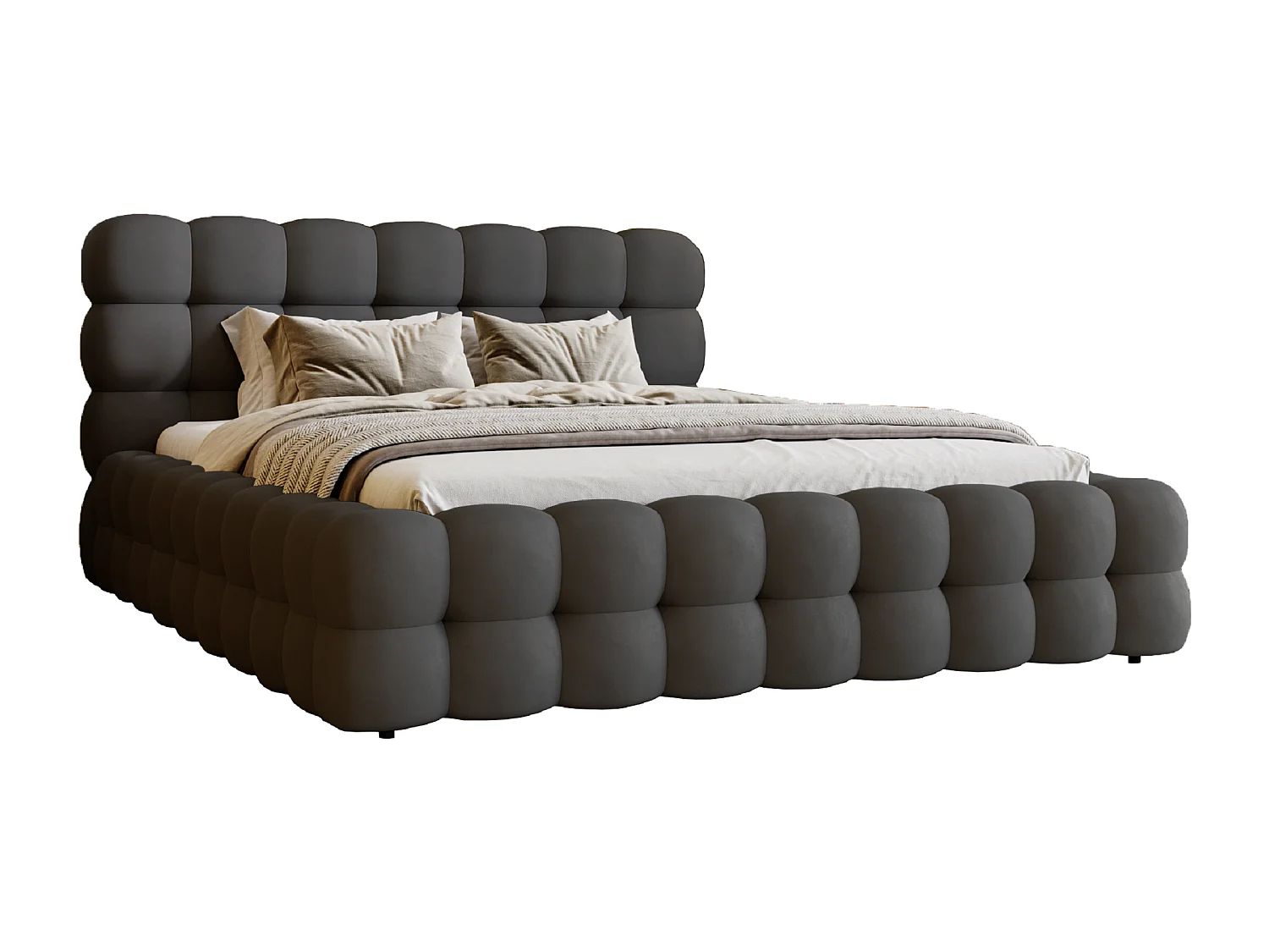 Emporius Lit capitoné Parlas Bis - Lit double 160x200 avec Sommier à Lattes, Rangement - tissu Velvet Gris foncé (Amor Velvet 4321)