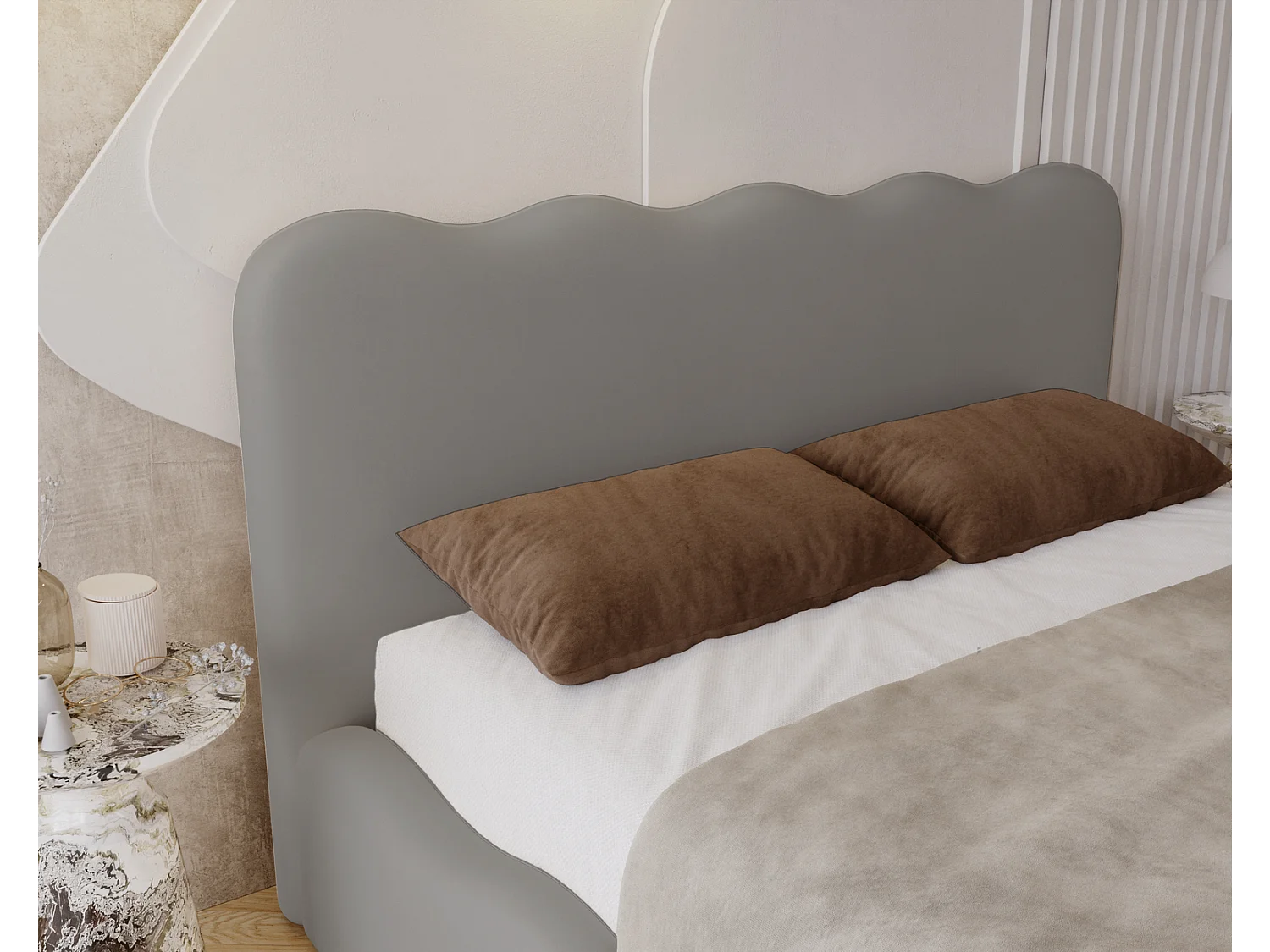 Emporius Polsterbett 200x200 Wave - Doppelbett mit Lattenrost, Bettkasten - Velvet Grau (Elegance 19)