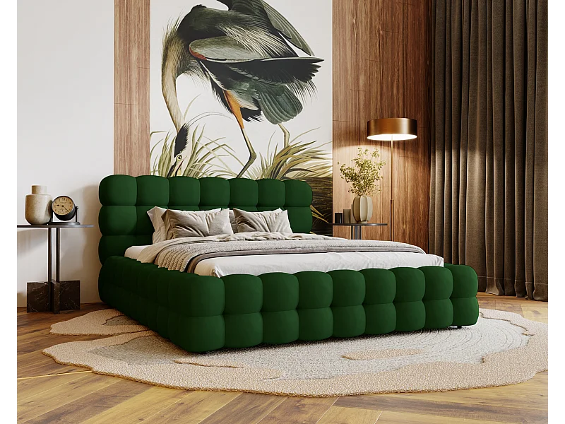 Emporius Gestoffeerd bed 200x200 cm Parlas Bis - luxe bed met met opbergruimte, fluwelen Groen (Amor Velvet 4311)