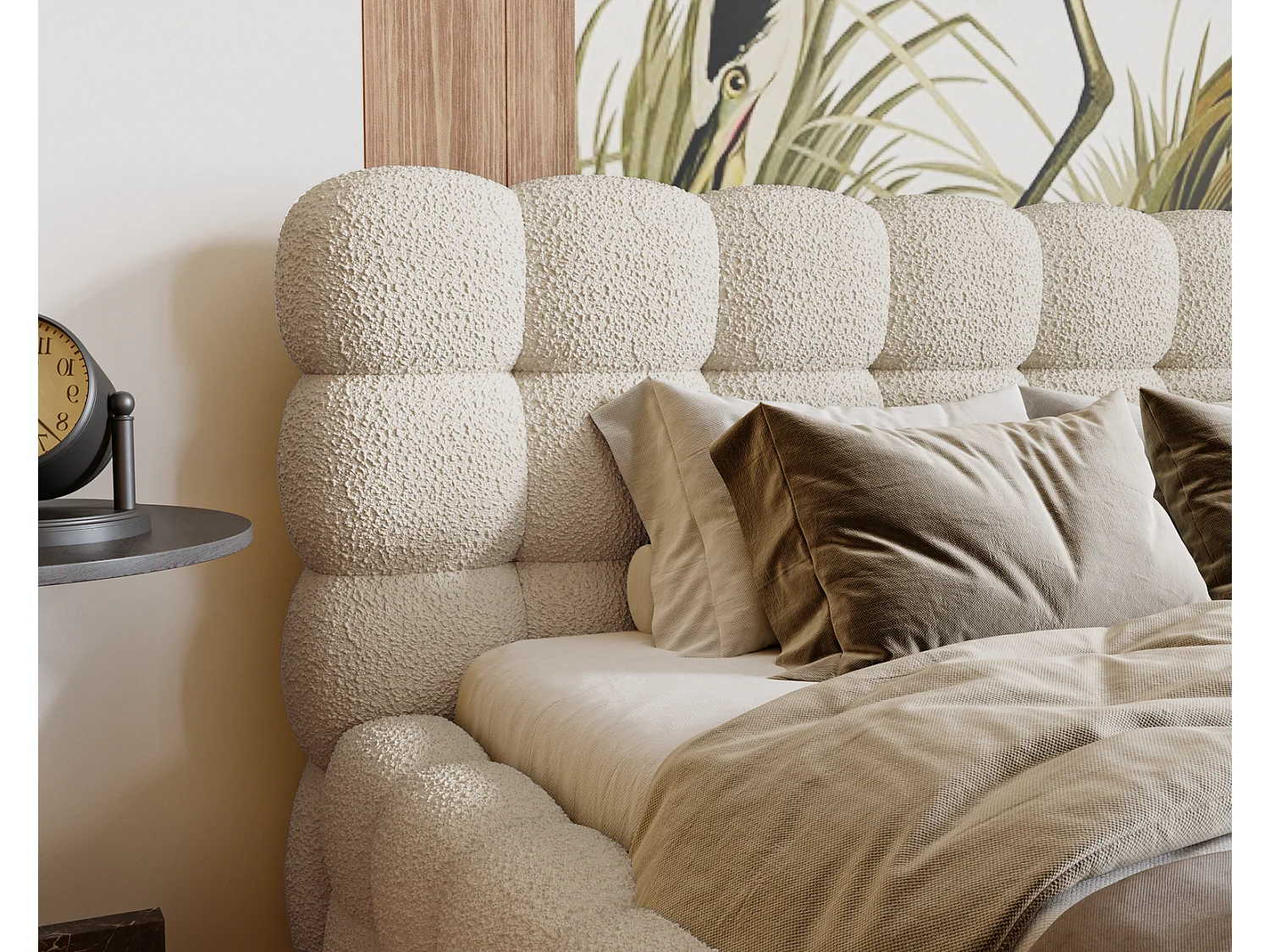 Emporius Doppelbett 140x200 Parlas Bis, Schaumstoff - Polsterbett mit Lattenrost - Bouclé stoff Creme (Anthology 1)