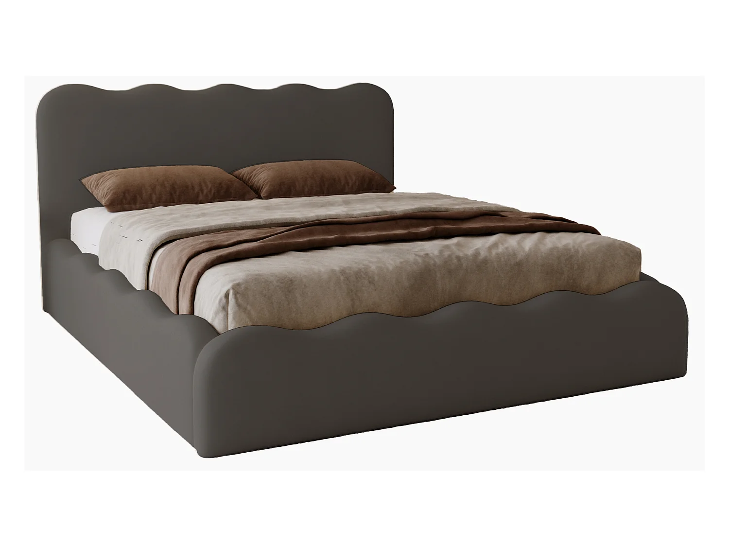 Emporius Lit avec Rangement, Lit double 160 x 200 cm Wave, Lit Gris foncé (Elegance 18)