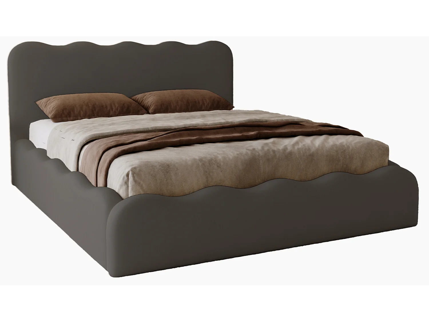 Emporius Gestoffeerd bed 160x200 cm Wave, bed met opbergruimte - fluwelen Donkergrijs (Elegance 18)
