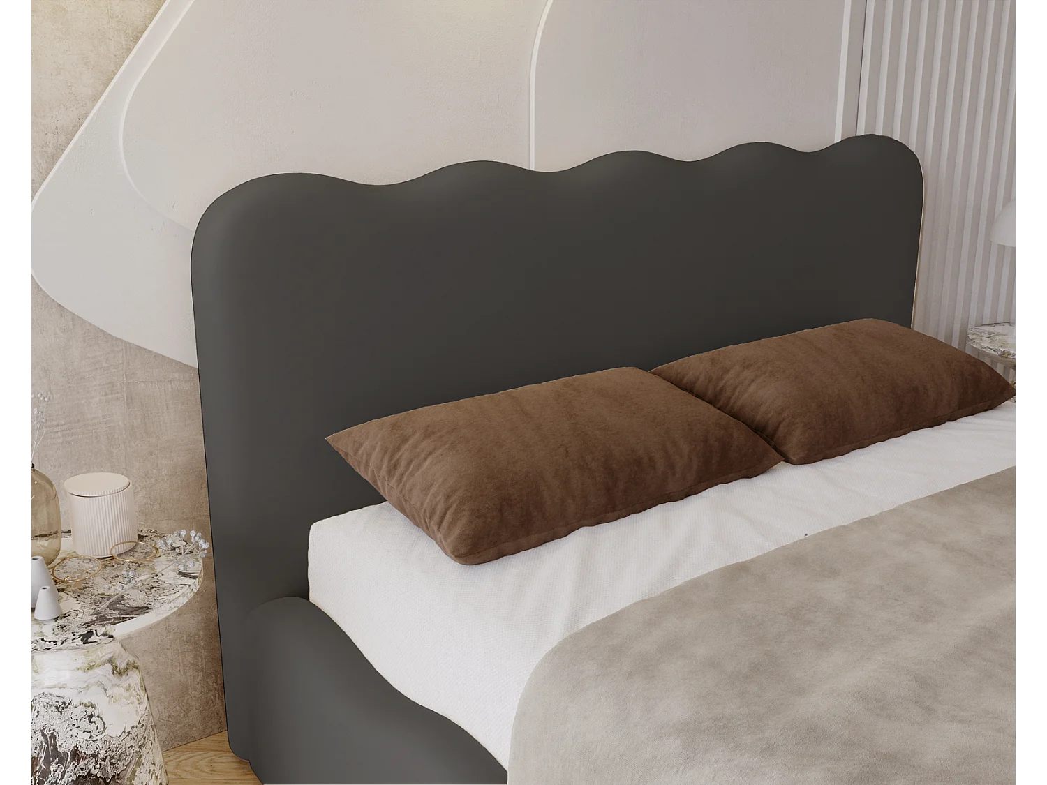 Emporius Gestoffeerd bed 160x200 cm Wave, bed met opbergruimte - fluwelen Donkergrijs (Elegance 18)