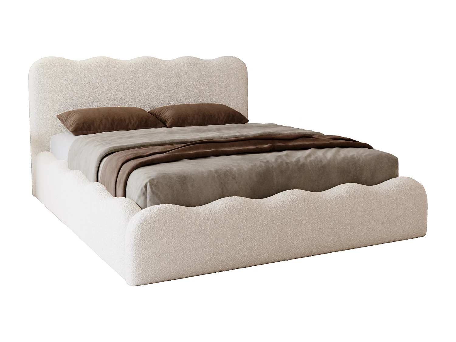 Emporius Polsterbett 140x200 Wave - Doppelbett mit Lattenrost, Bettkasten - Bouclé Beige (Anthology 3)