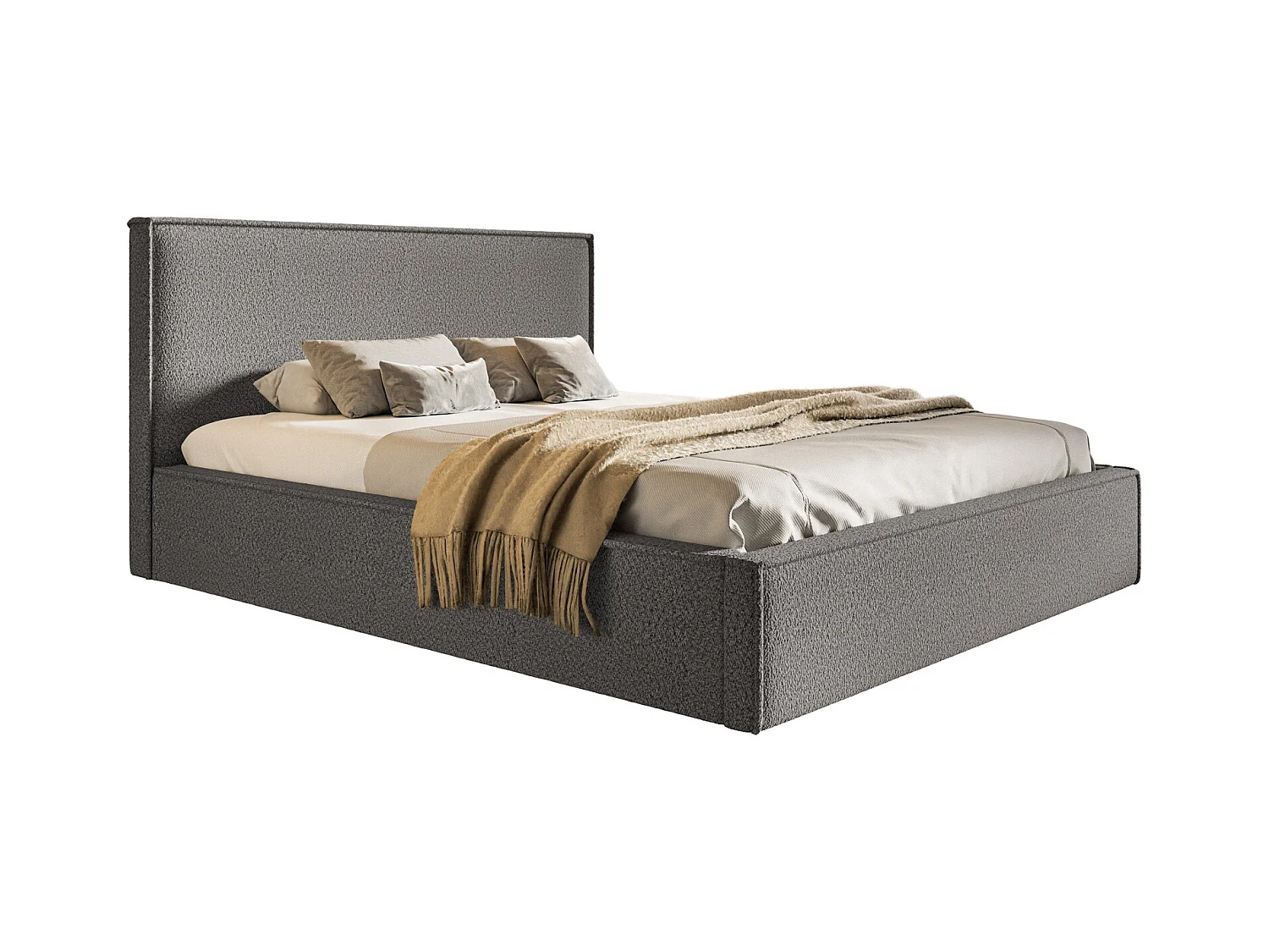 Emporius Lit coffre 180 x 200 Kyoto - Lit adulte avec Sommier à Lattes - lit avec tissu bouclé Gris foncé (Anthology 18)