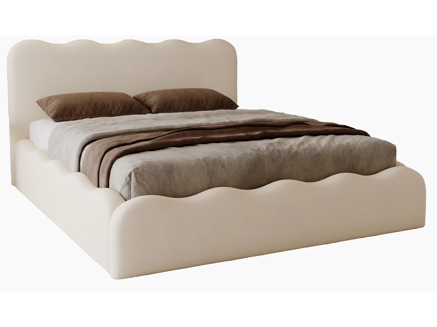 Emporius Gestoffeerd bed 180x200 cm Wave, bed met opbergruimte - fluwelen Beige (Elegance 2)