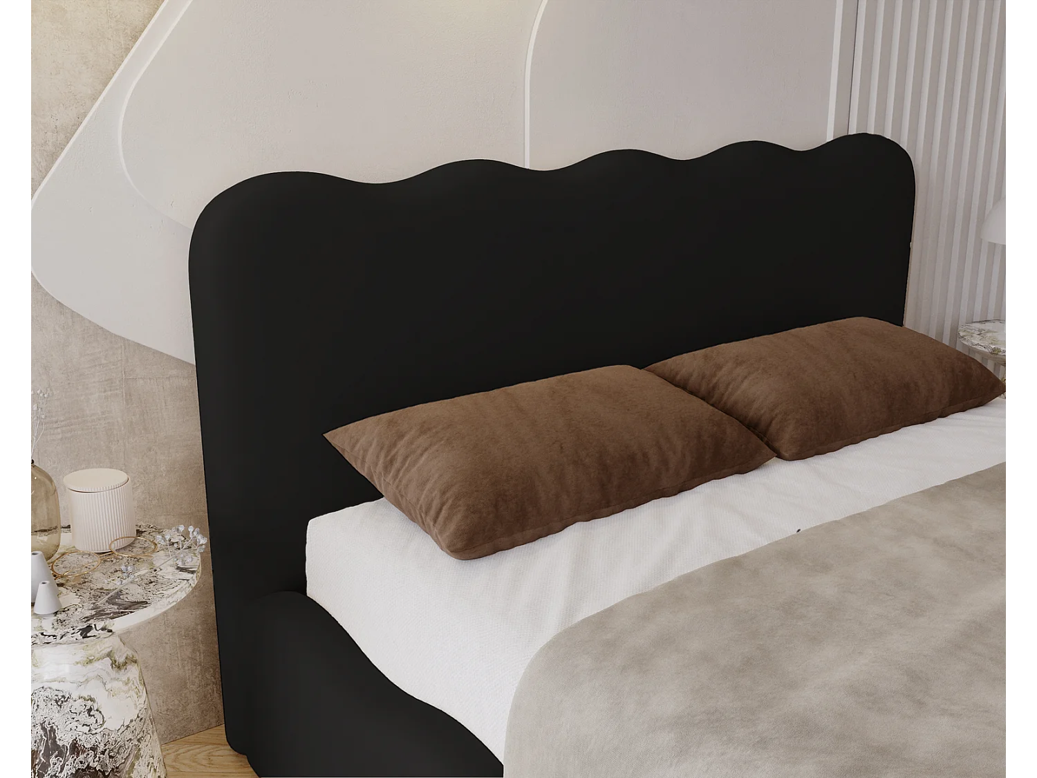 Emporius Gestoffeerd bed 180x200 cm Wave, bed met opbergruimte - fluwelen Zwart (Elegance 21)