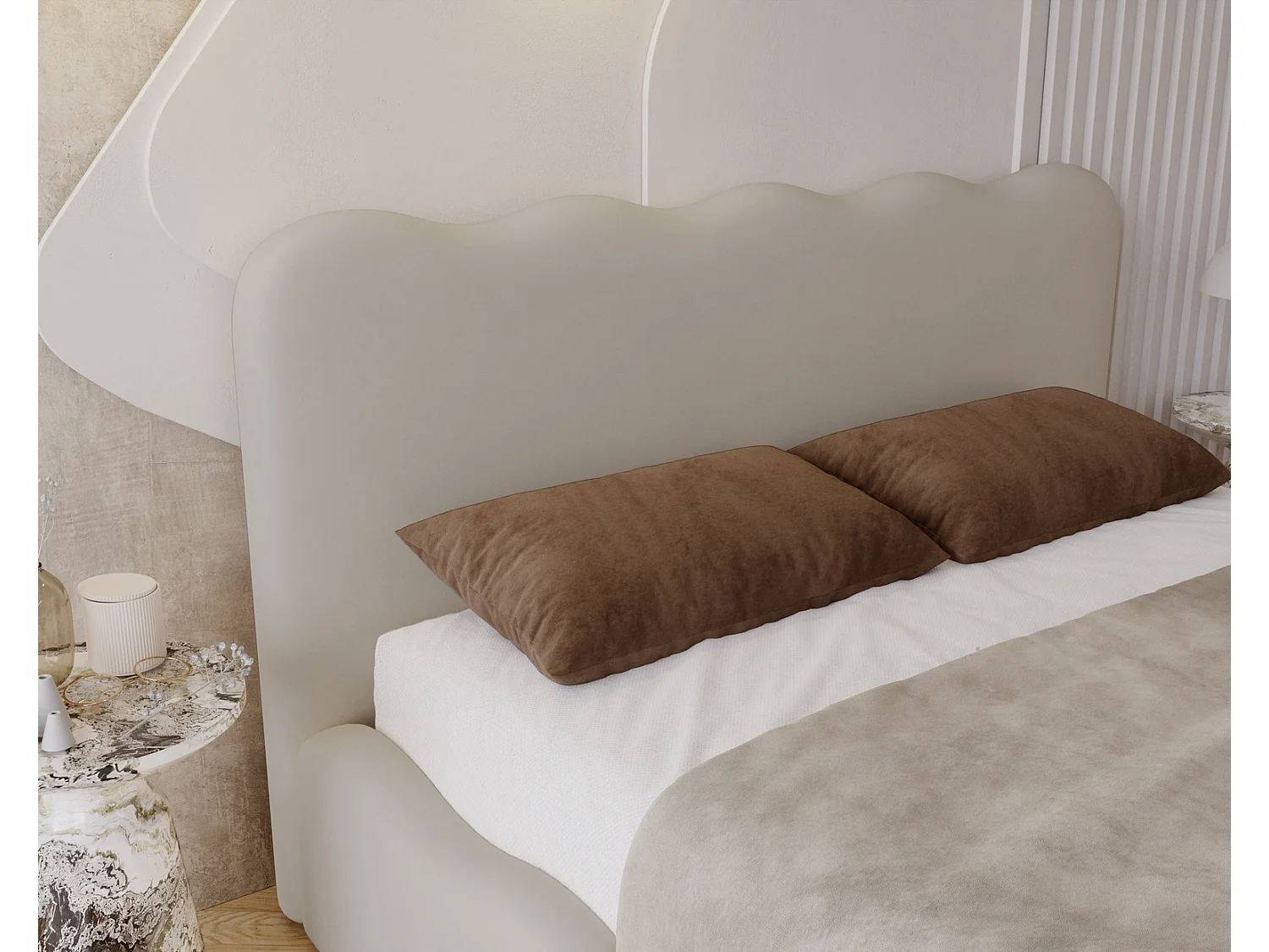 Emporius Gestoffeerd bed 200x200 cm Wave, bed met opbergruimte - fluwelen Crème (Elegance 1)