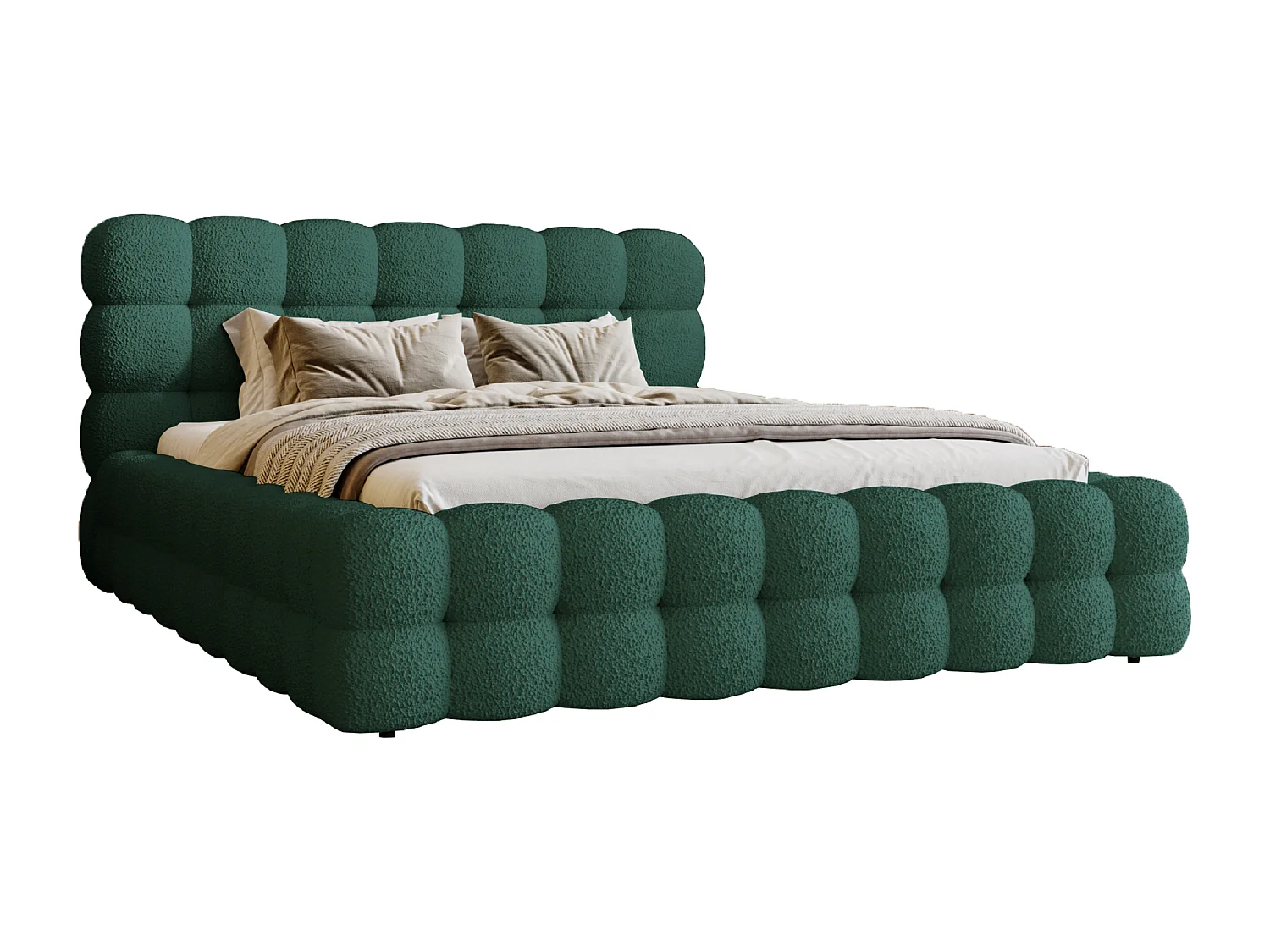 Emporius Lit capitoné Parlas Bis - Lit double 160x200 avec Sommier à Lattes, Rangement - tissu bouclé Vert (Anthology 13)
