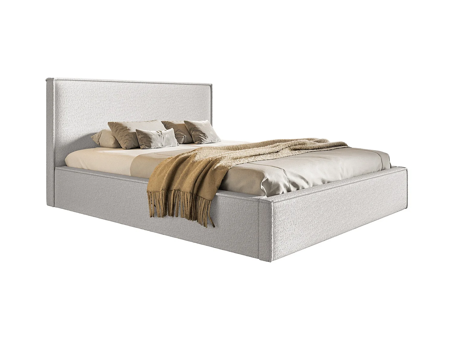 Emporius Lit coffre 160 x 200 Kyoto - Lit adulte avec Sommier à Lattes - lit avec tissu bouclé Crème (Anthology 1)