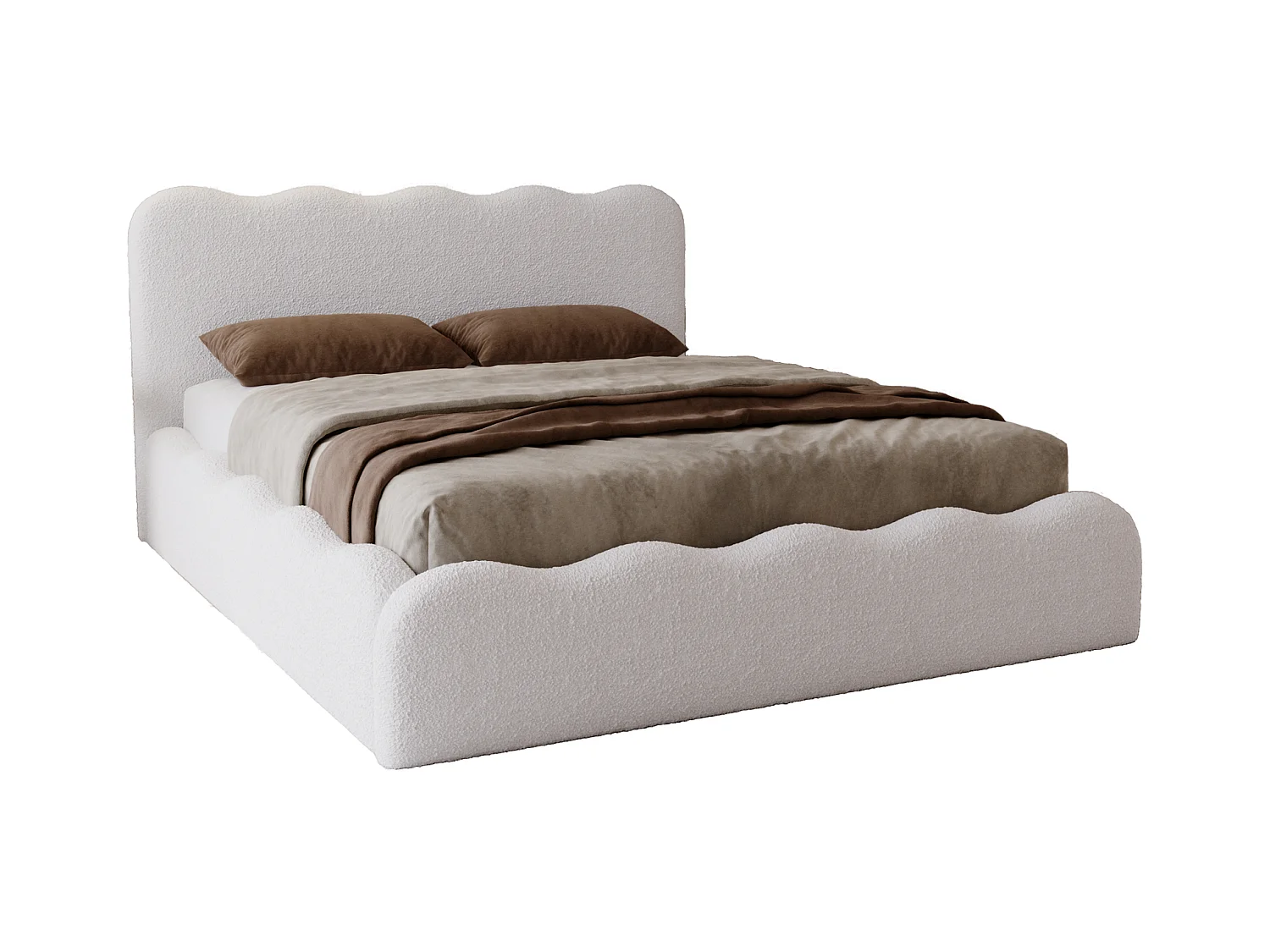 Emporius Lit avec Rangement, Lit double 200 x 200 cm Wave, Lit bouclé Crème (Anthology 1)