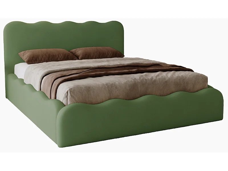 Emporius Gestoffeerd bed 200x200 cm Wave, bed met opbergruimte - fluwelen Groen (Elegance 10)