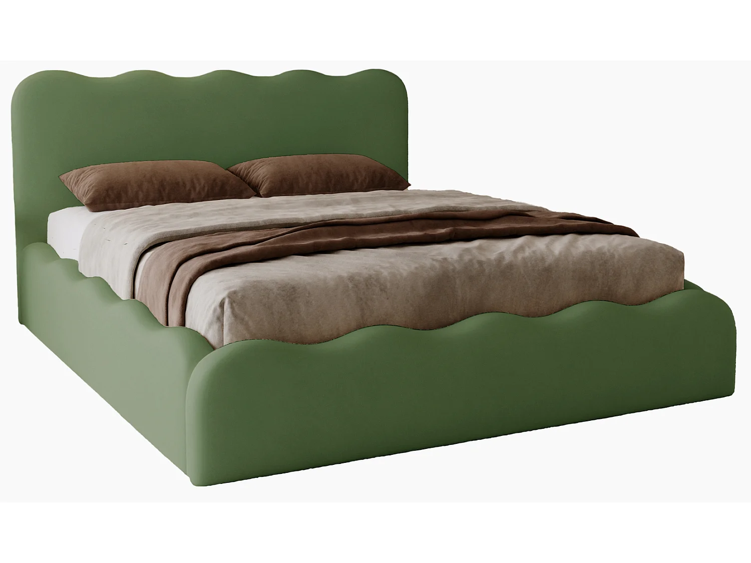 Emporius Gestoffeerd bed 200x200 cm Wave, bed met opbergruimte - fluwelen Groen (Elegance 10)