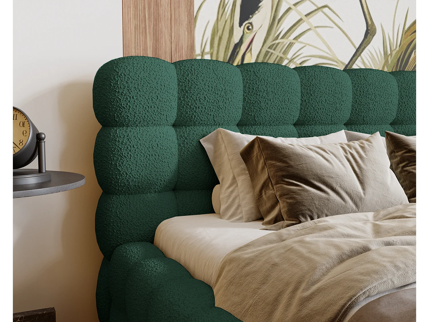 Emporius Gestoffeerd bed 180x200 cm Parlas Bis - luxe bed met met opbergruimte, Bouclé Groen (Anthology 13)