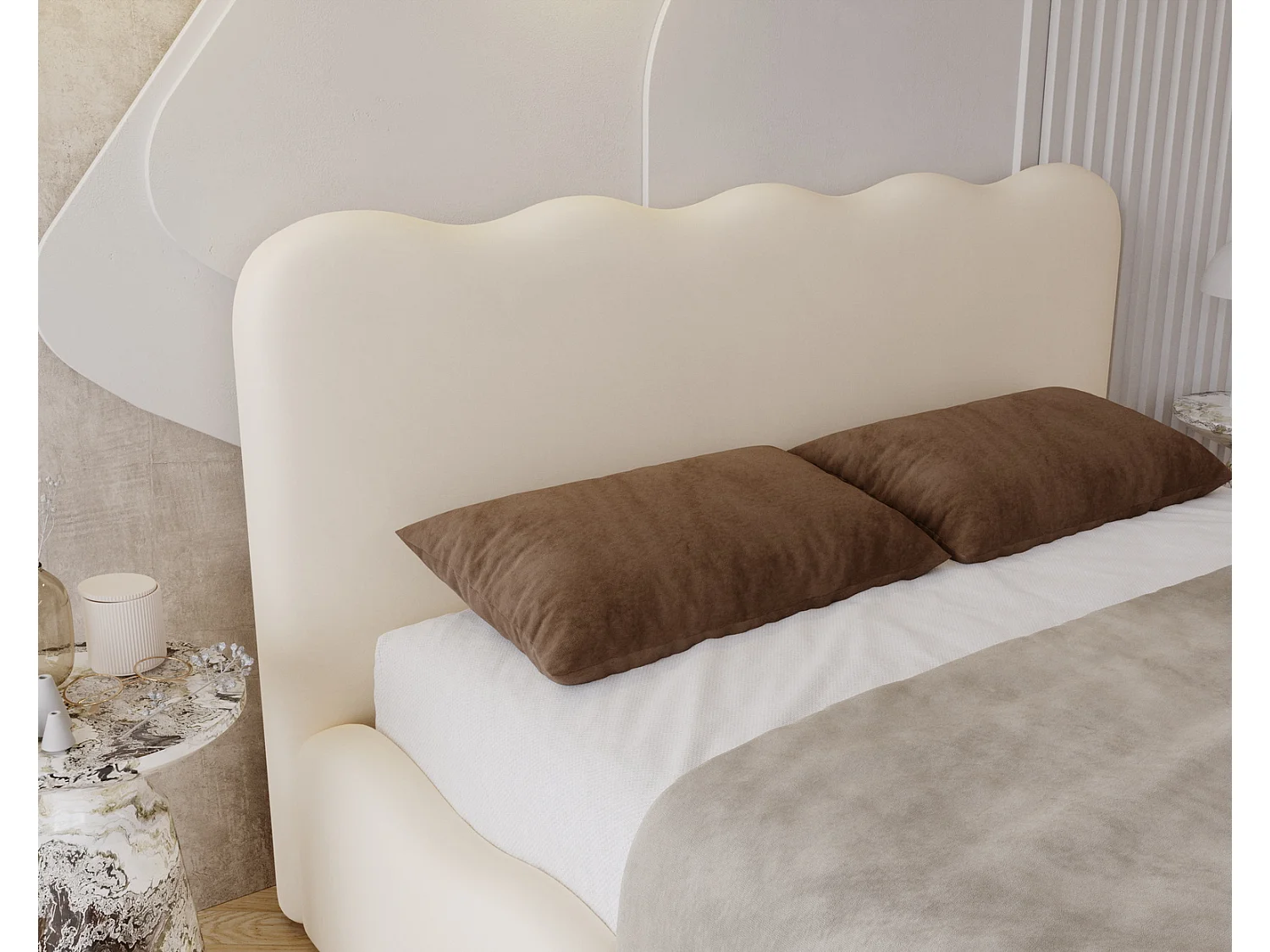 Emporius Lit avec Rangement, Lit double 200 x 200 cm Wave, Lit Beige (Elegance 2)