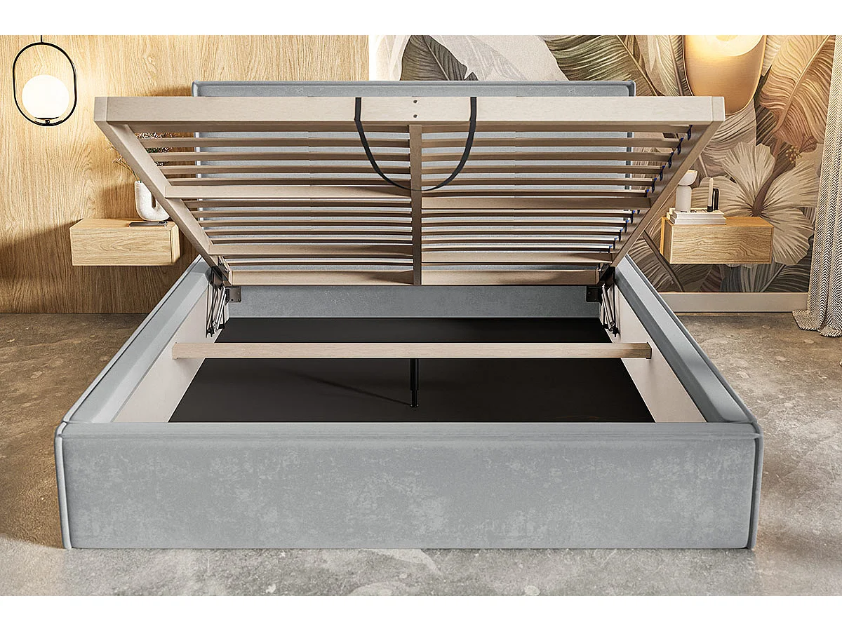 Emporius Lit coffre 180 x 200 Kyoto - Lit adulte avec Sommier à Lattes - lit avec tissu Velvet Gris foncé (Amor Velvet 4321)