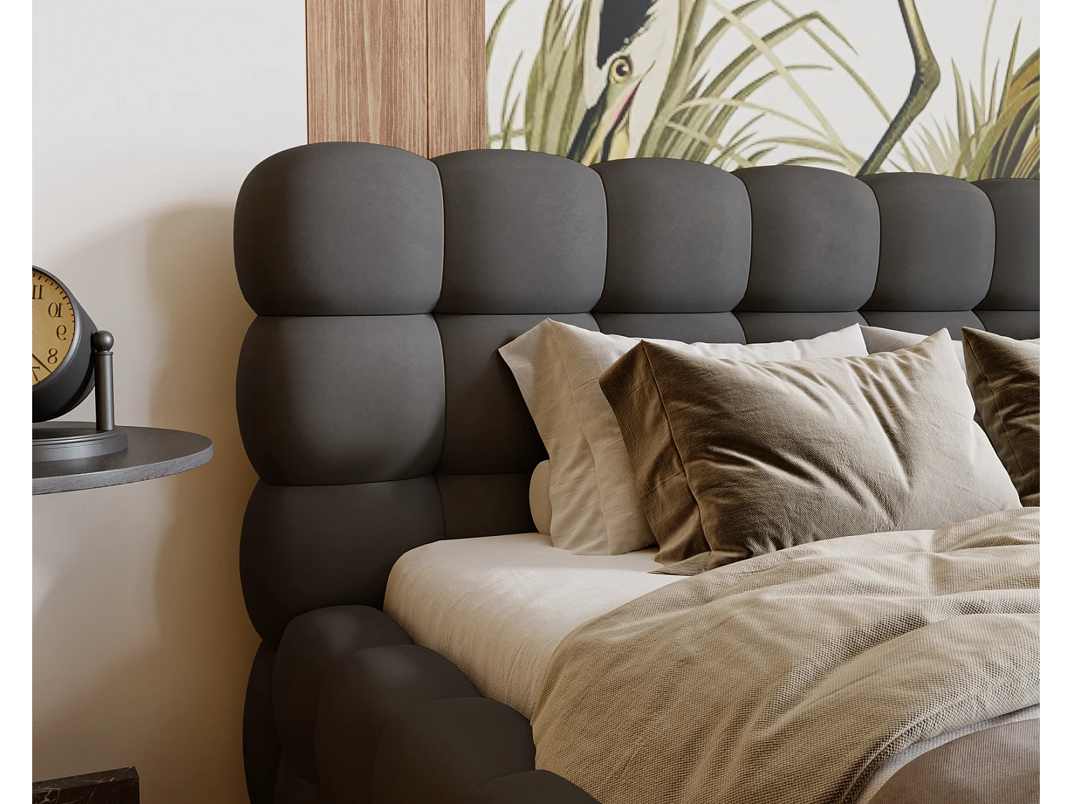 Emporius Gestoffeerd bed 200x200 cm Parlas Bis - luxe bed met met opbergruimte, fluwelen Donkergrijs (Amor Velvet 4321)