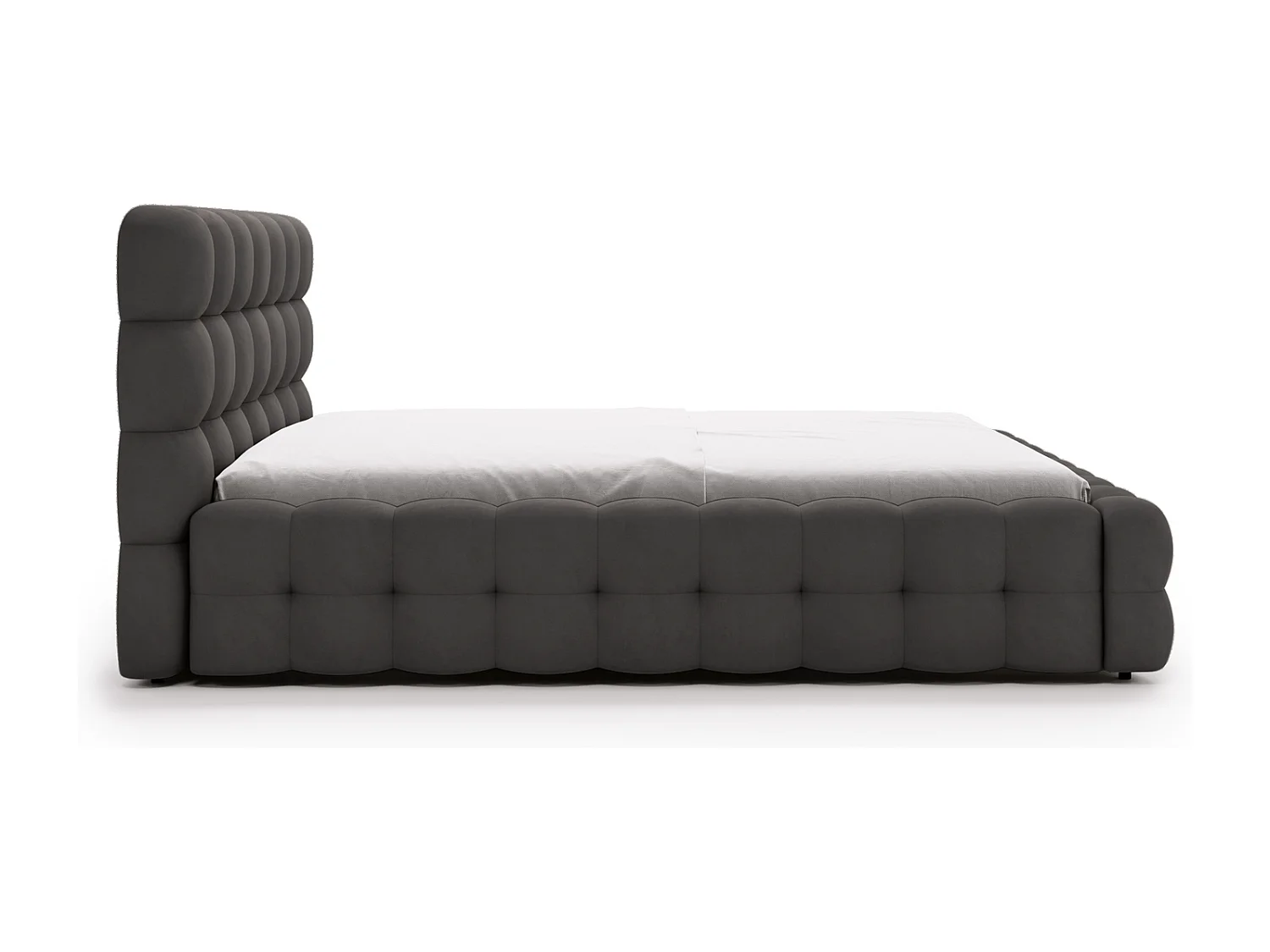 Emporius Lit capitoné Parlas Bis - Lit double 200x200 avec Sommier à Lattes, Rangement - tissu Velvet Gris foncé (Amor Velvet 4321)