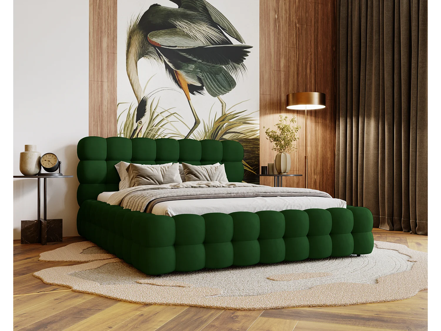 Emporius Doppelbett 160x200 Parlas Bis, Schaumstoff - Polsterbett mit Lattenrost - Velvet stoff Grün (Amor Velvet 4311)