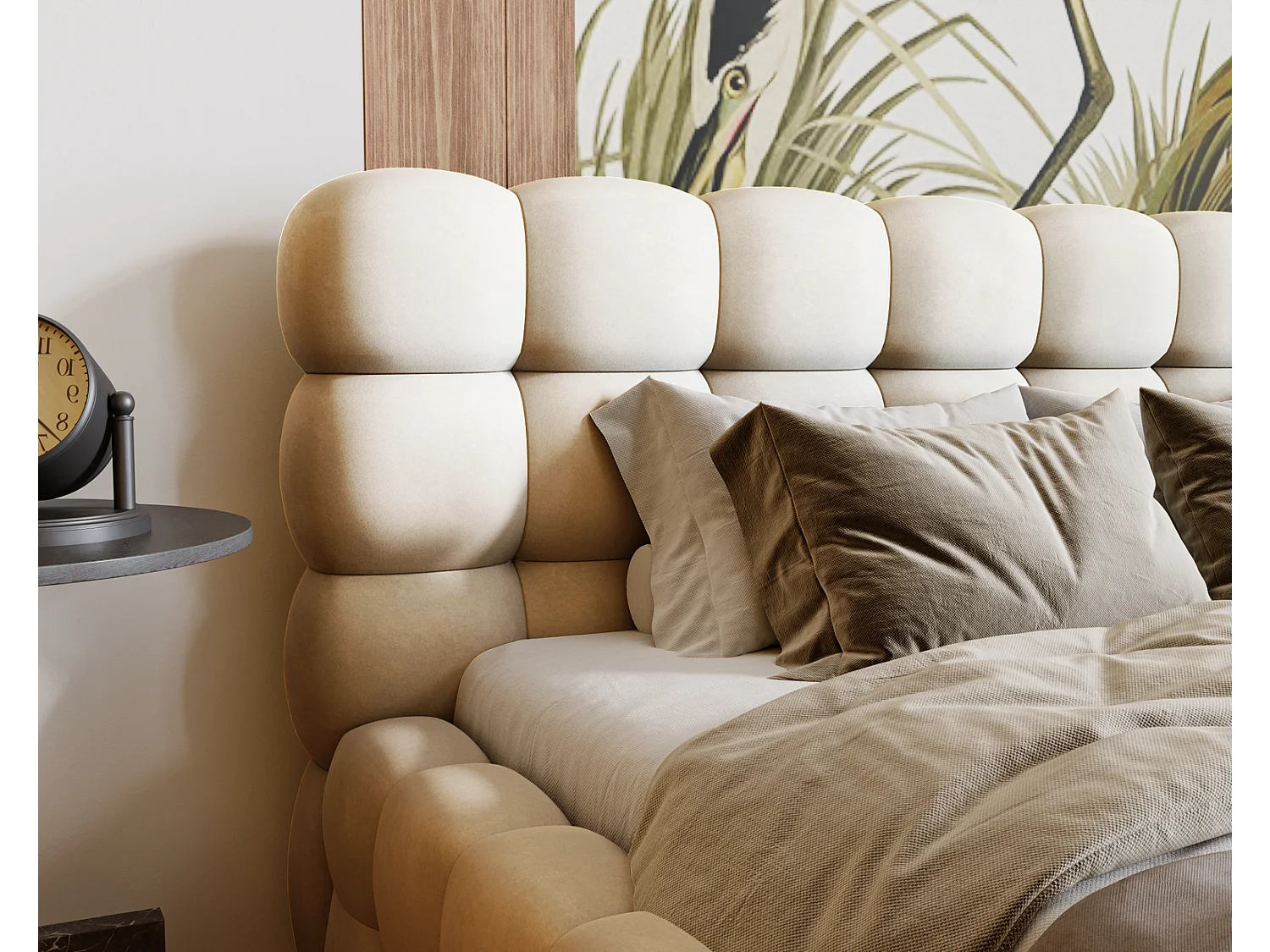 Emporius Doppelbett 160x200 Parlas Bis, Schaumstoff - Polsterbett mit Lattenrost - Velvet stoff Beige (Amor Velvet 4323)