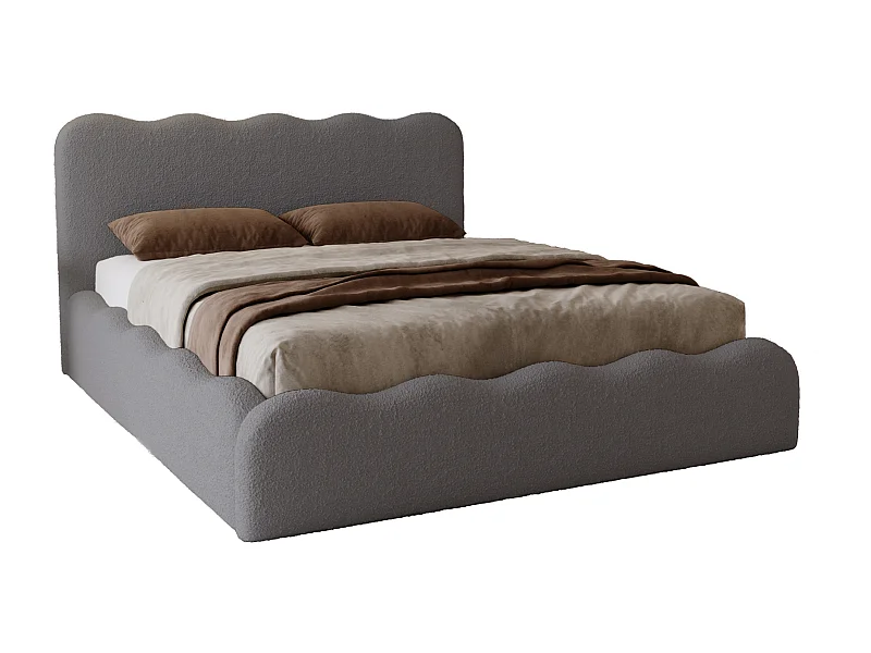 Emporius Lit avec Rangement, Lit double 160 x 200 cm Wave, Lit bouclé Gris foncé (Anthology 18)