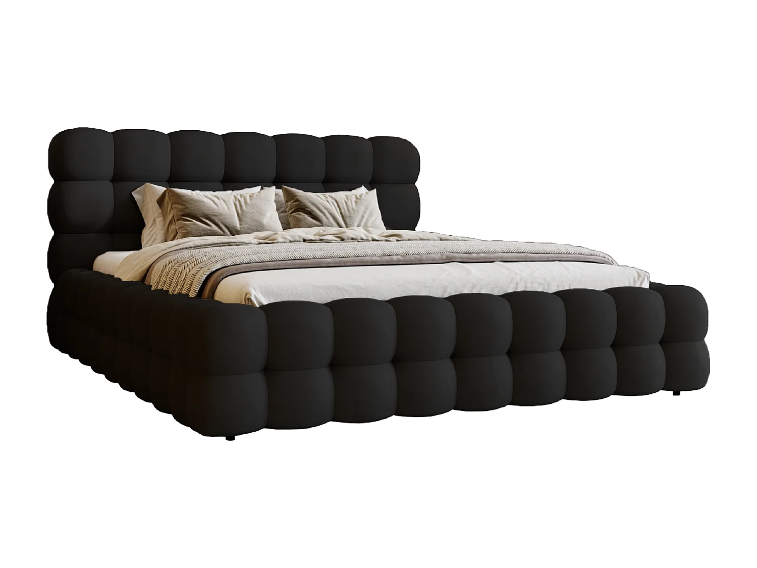 Emporius Lit capitoné Parlas Bis - Lit double 160x200 avec Sommier à Lattes, Rangement - tissu Velvet Noir (Amor Velvet 4322)