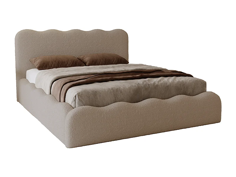 Emporius Polsterbett 200x200 Wave - Doppelbett mit Lattenrost, Bettkasten - Bouclé Braun (Anthology 5)