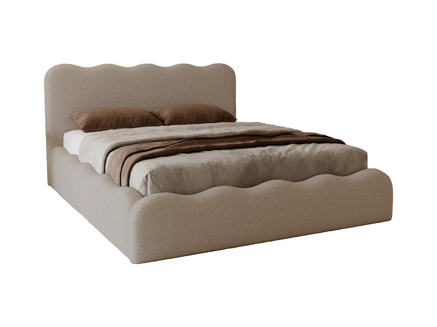 Emporius Lit avec Rangement, Lit double 200 x 200 cm Wave, Lit bouclé Brun (Anthology 5)