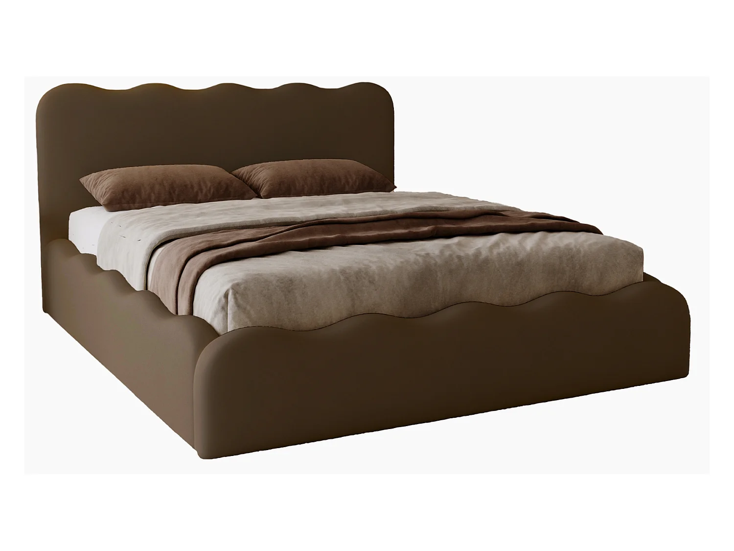 Emporius Lit avec Rangement, Lit double 160 x 200 cm Wave, Lit Brun foncé (Elegance 6)
