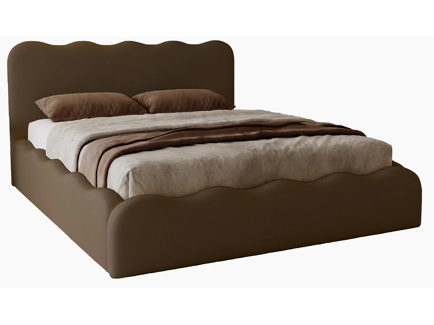 Emporius Gestoffeerd bed 160x200 cm Wave, bed met opbergruimte - fluwelen Donkerbruin (Elegance 6)