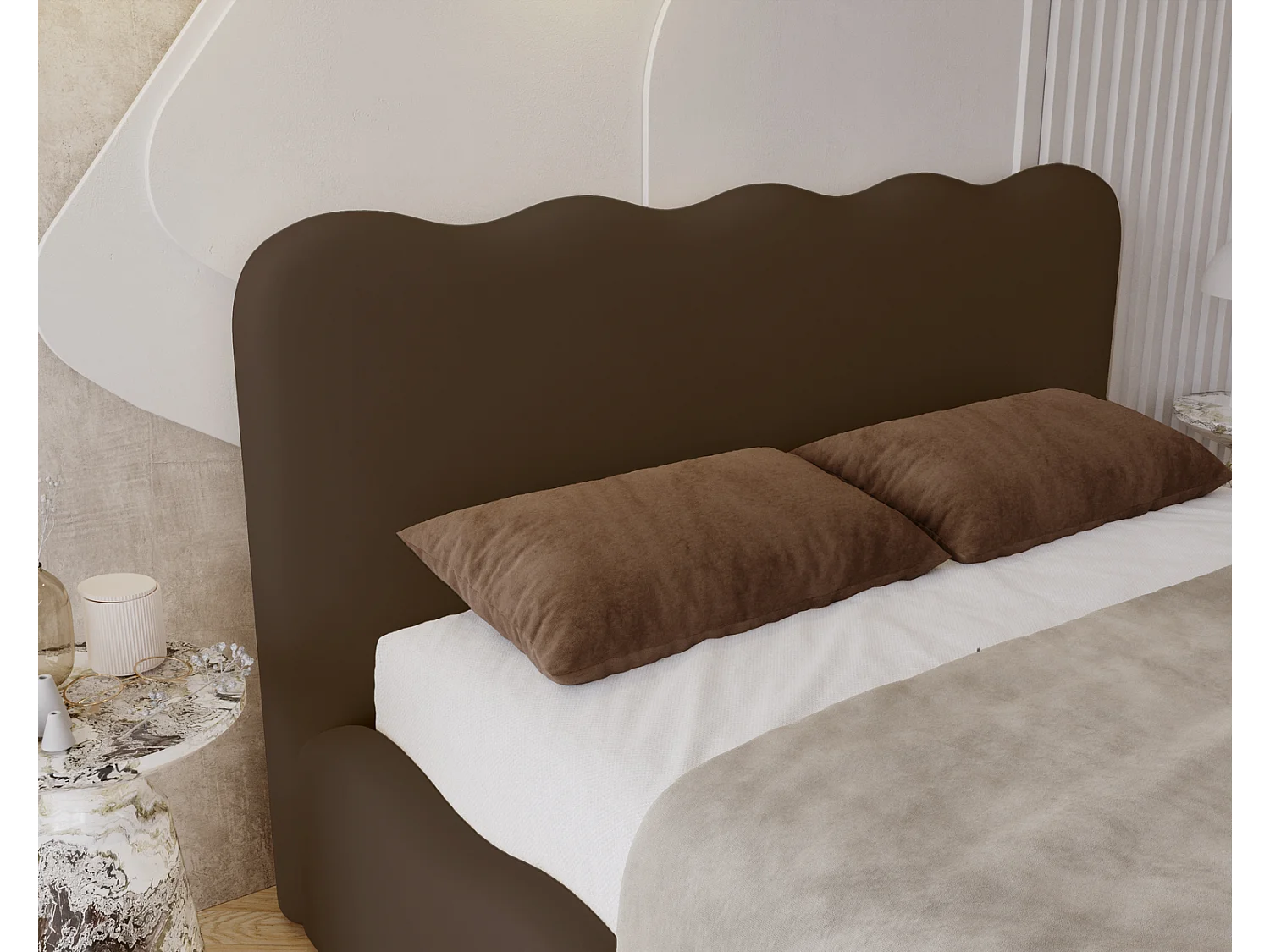 Emporius Gestoffeerd bed 160x200 cm Wave, bed met opbergruimte - fluwelen Donkerbruin (Elegance 6)