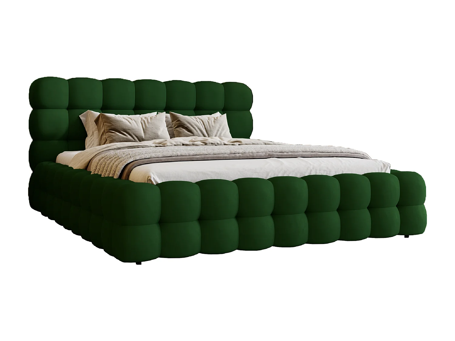 Emporius Lit capitoné Parlas Bis - Lit double 180x200 avec Sommier à Lattes, Rangement - tissu Velvet Vert (Amor Velvet 4311)
