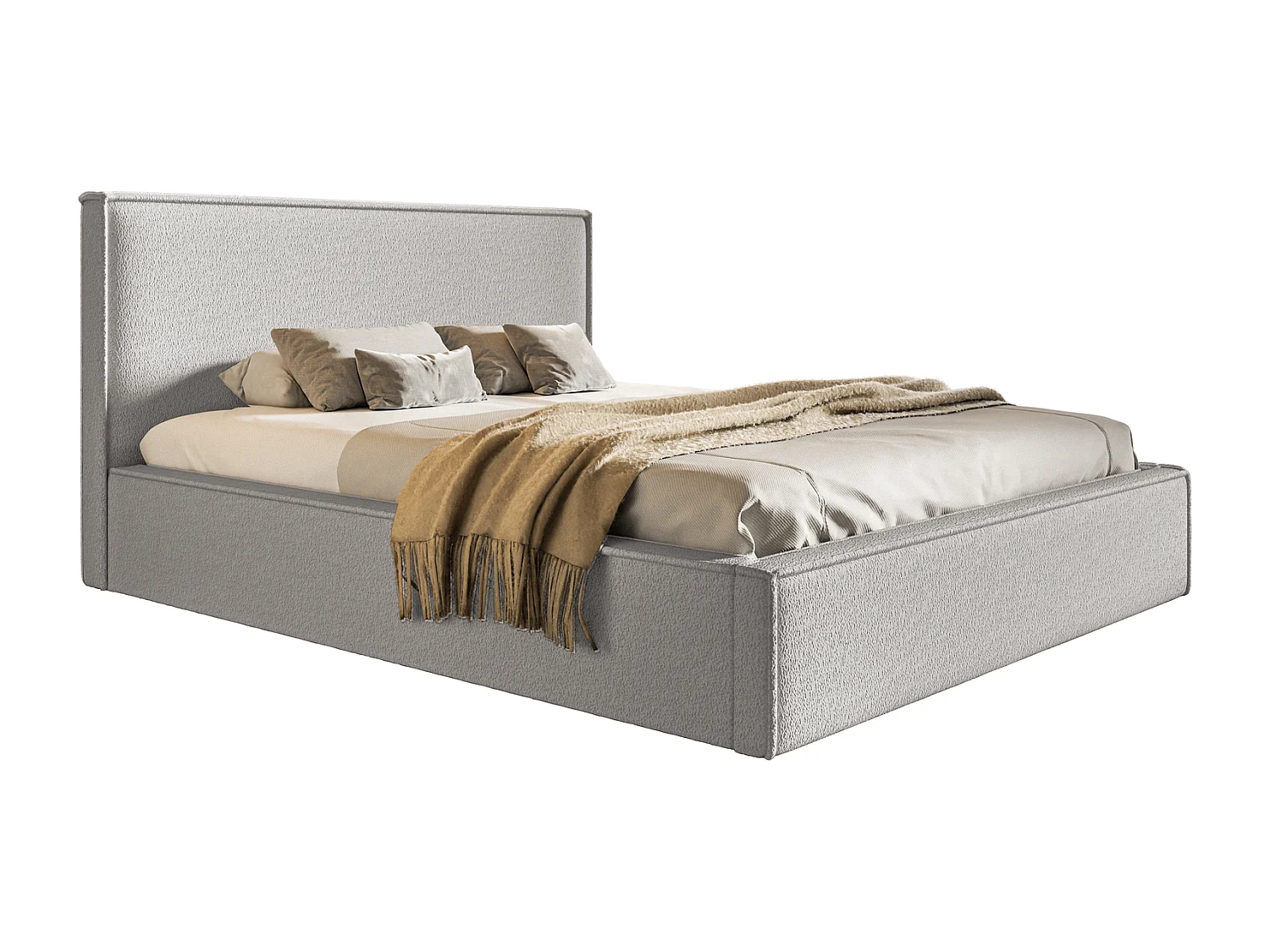 Emporius Polsterbett 140x200 Kyoto - Doppelbett vom Hersteller, Samtstoff, Bettkasten, Lattenrost - bett Bouclé Hellgrau (Anthology 15)