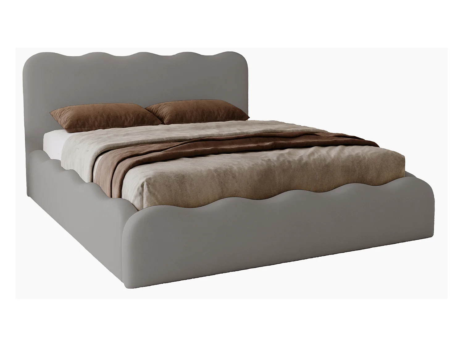 Emporius Lit avec Rangement, Lit double 160 x 200 cm Wave, Lit Gris (Elegance 19)