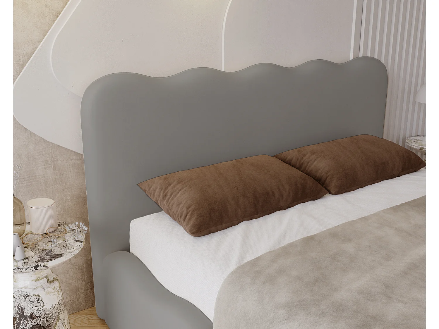 Emporius Lit avec Rangement, Lit double 160 x 200 cm Wave, Lit Gris (Elegance 19)