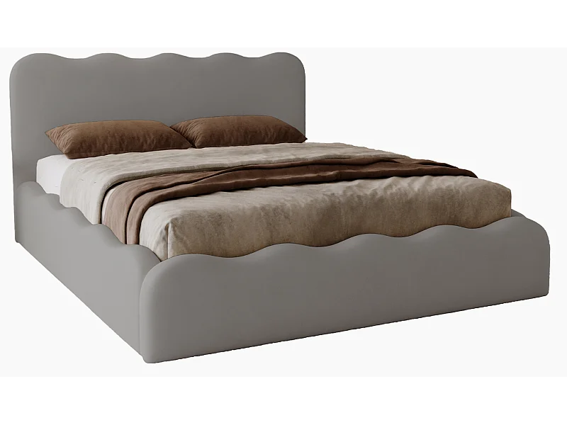Emporius Lit avec Rangement, Lit double 160 x 200 cm Wave, Lit Gris (Elegance 19)
