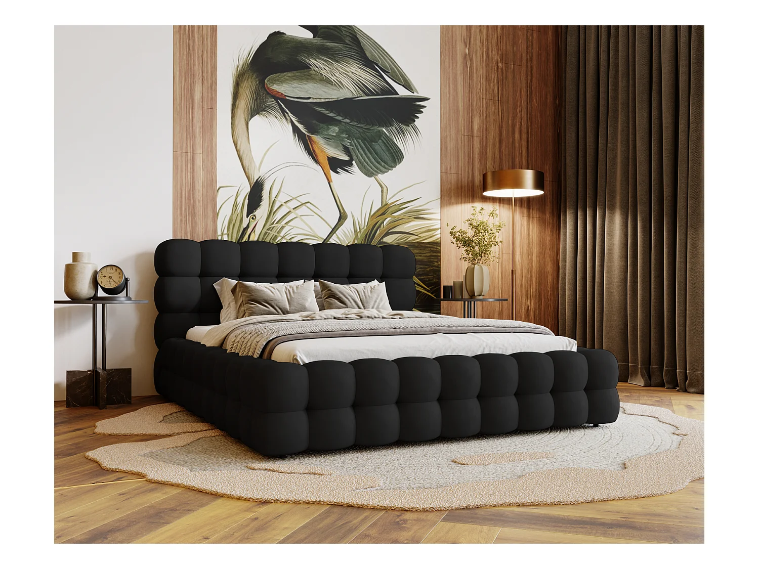 Emporius Gestoffeerd bed 200x200 cm Parlas Bis - luxe bed met met opbergruimte, fluwelen Zwart (Amor Velvet 4322)