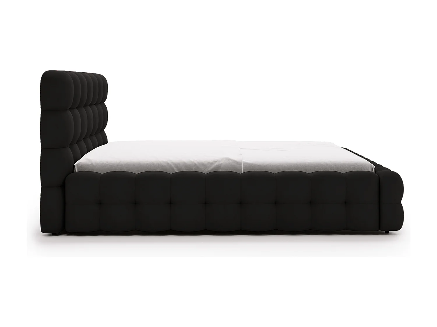 Emporius Lit capitoné Parlas Bis - Lit double 200x200 avec Sommier à Lattes, Rangement - tissu Velvet Noir (Amor Velvet 4322)