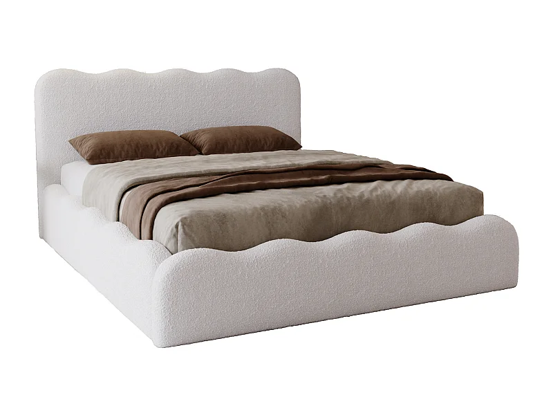 Emporius Lit avec Rangement, Lit double 180 x 200 cm Wave, Lit bouclé Crème (Anthology 1)