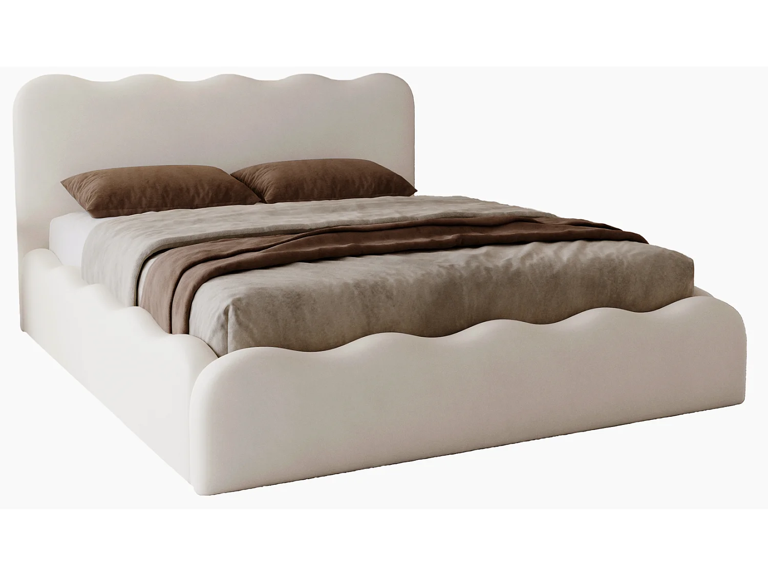 Emporius Gestoffeerd bed 140x200 cm Wave, bed met opbergruimte - fluwelen Crème (Elegance 1)