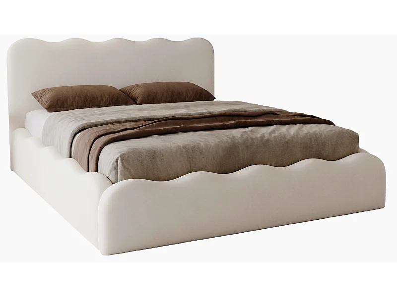 Emporius Polsterbett 140x200 Wave - Doppelbett mit Lattenrost, Bettkasten - Velvet Creme (Elegance 1)