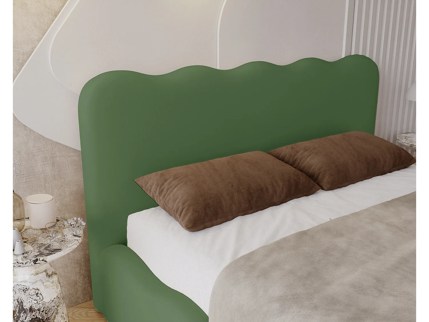 Emporius Lit avec Rangement, Lit double 160 x 200 cm Wave, Lit Vert (Elegance 10)