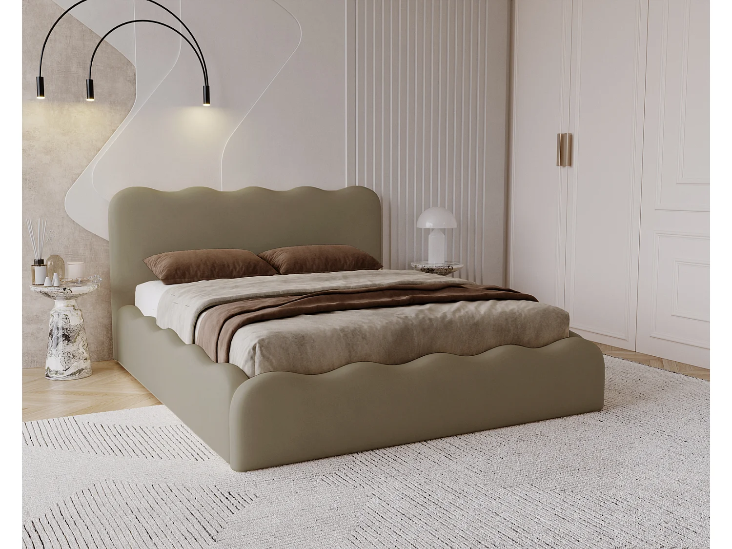 Emporius Gestoffeerd bed 180x200 cm Wave, bed met opbergruimte - fluwelen Bruin (Elegance 5)