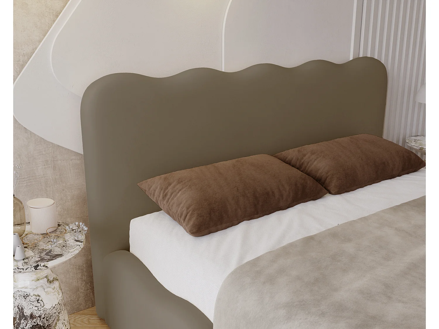 Emporius Gestoffeerd bed 180x200 cm Wave, bed met opbergruimte - fluwelen Bruin (Elegance 5)