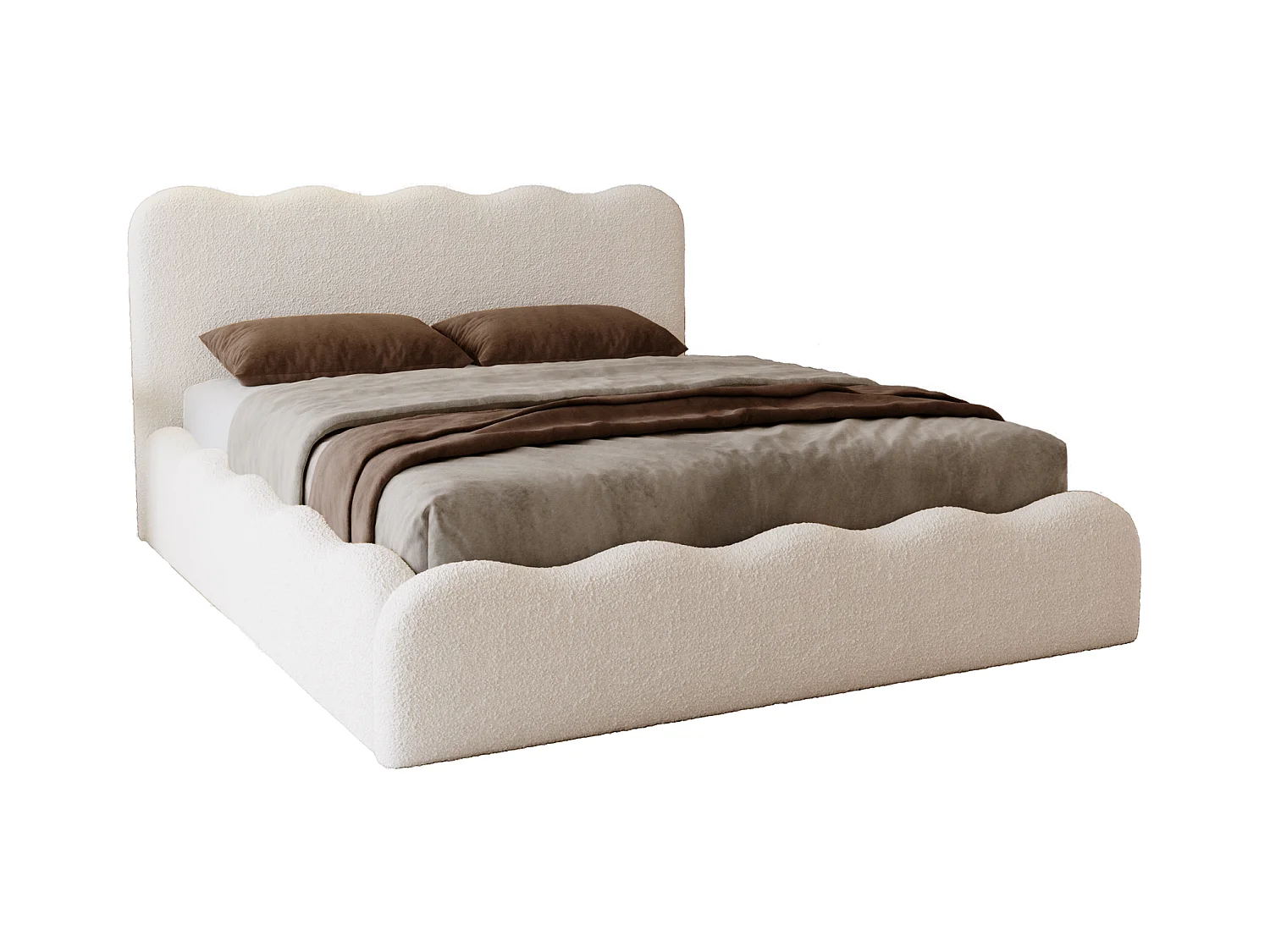 Emporius Lit avec Rangement, Lit double 200 x 200 cm Wave, Lit bouclé Beige (Anthology 3)