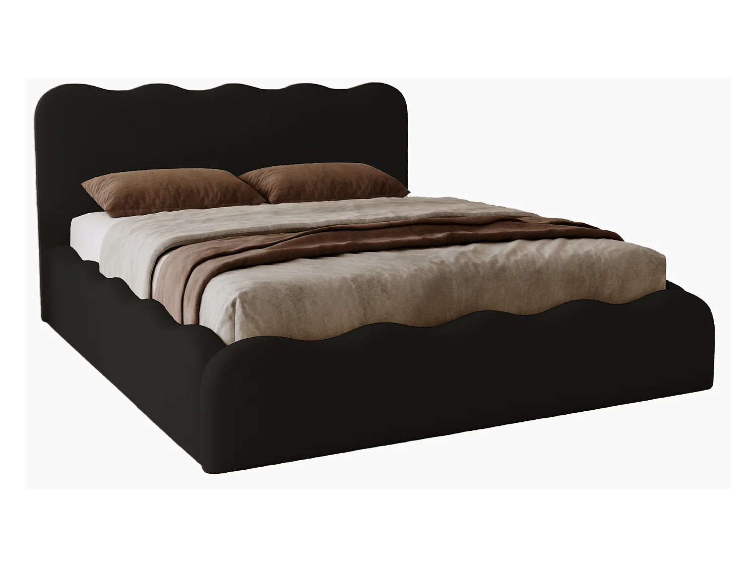Emporius Lit avec Rangement, Lit double 160 x 200 cm Wave, Lit Noir (Elegance 21)