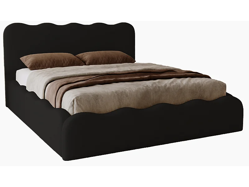 Emporius Polsterbett 160x200 Wave - Doppelbett mit Lattenrost, Bettkasten - Velvet Schwarz (Elegance 21)