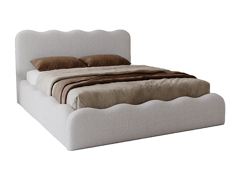 Emporius Gestoffeerd bed 160x200 cm Wave, bed met opbergruimte - Bouclé Lichtgrijs (Anthology 15)