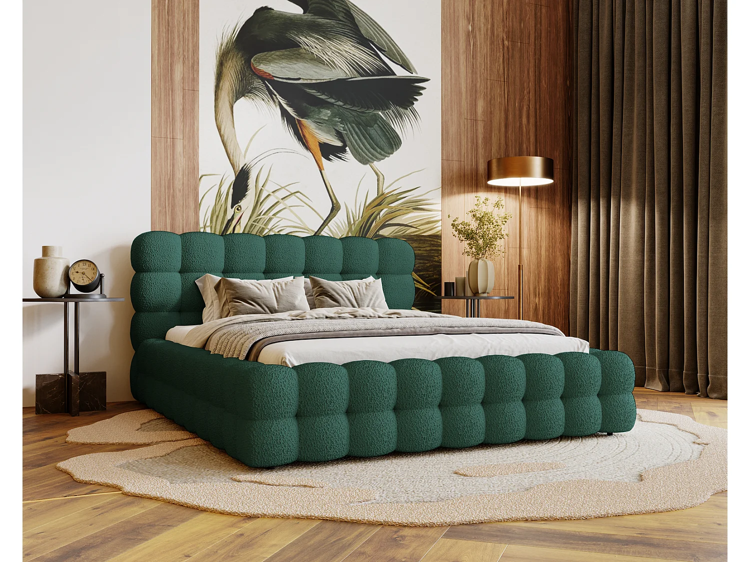 Emporius Gestoffeerd bed 200x200 cm Parlas Bis - luxe bed met met opbergruimte, Bouclé Groen (Anthology 13)
