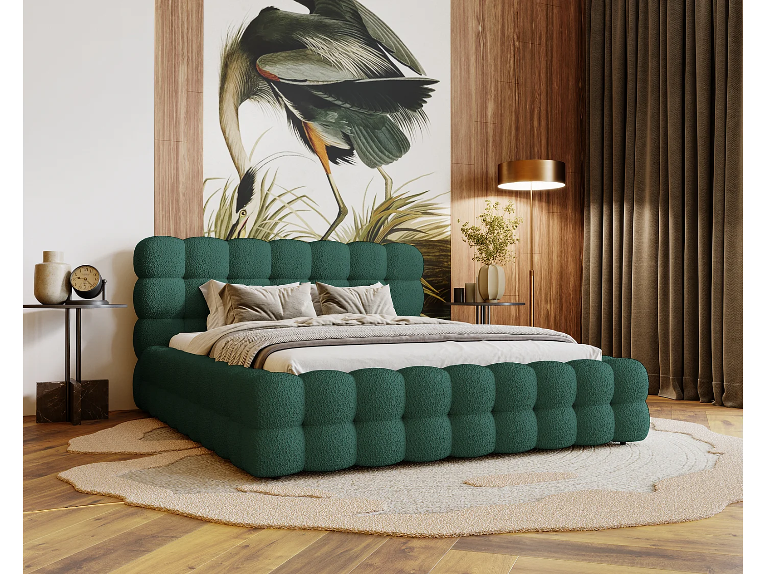 Emporius Gestoffeerd bed 200x200 cm Parlas Bis - luxe bed met met opbergruimte, Bouclé Groen (Anthology 13)